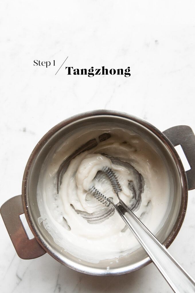 making tangzhong in saucepan with whisk