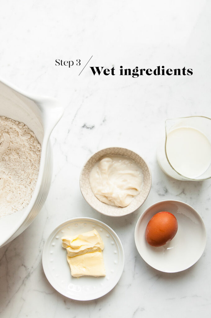 wet ingredients for milk bread dough