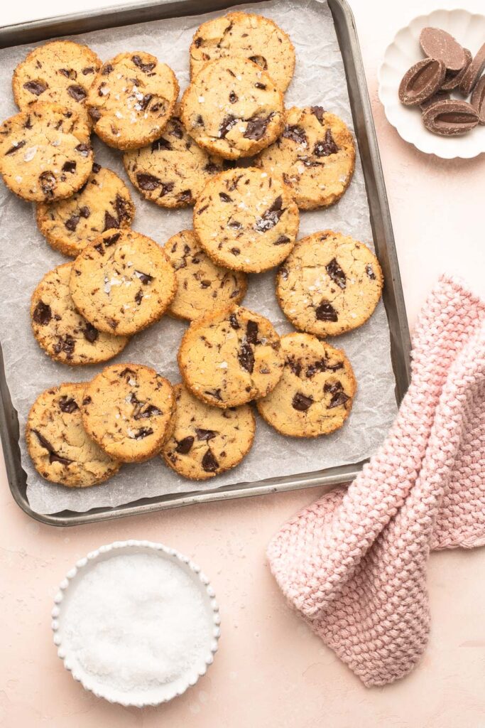 tray with salted butter chocolate chip cookies