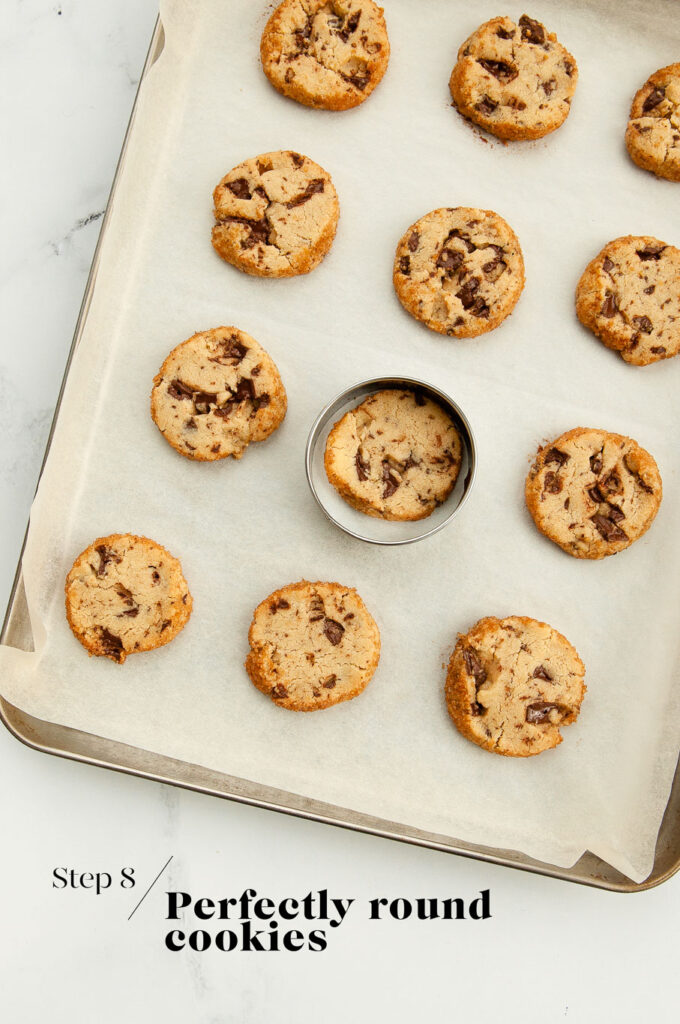 baked chocolate chip cookies on baking tray