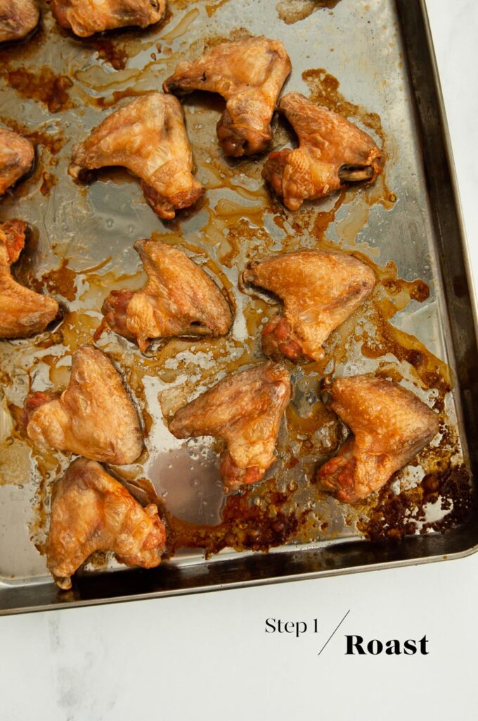 roasted chicken wings on baking pan