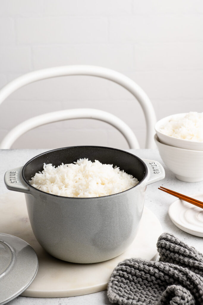 steamed rice in Staub rice cocotte