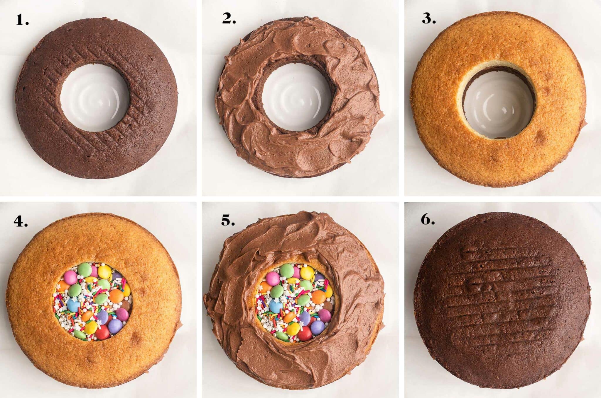 step by step photos for making a piñata cake