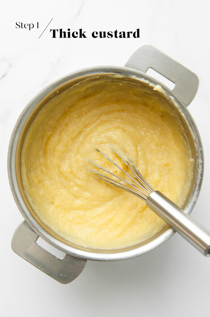making custard in saucepan for steamed custard buns
