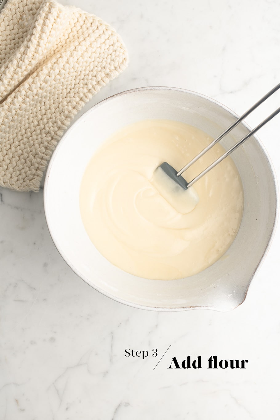 cake batter in mixing bowl for butter mochi