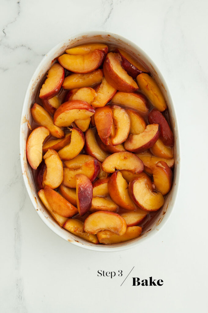 baked peaches in baking dish