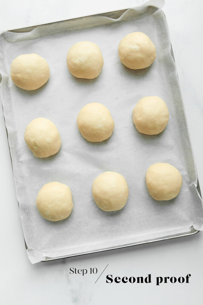anpan buns proofing on sheet pan
