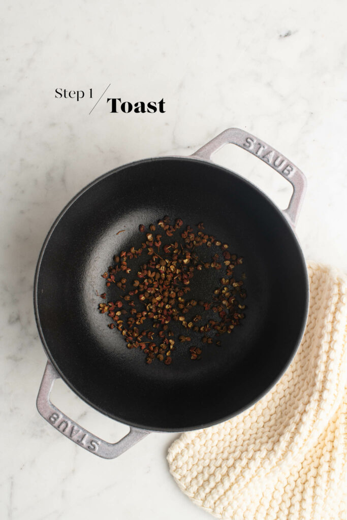 toasting sichuan peppercorns in cast iron pan