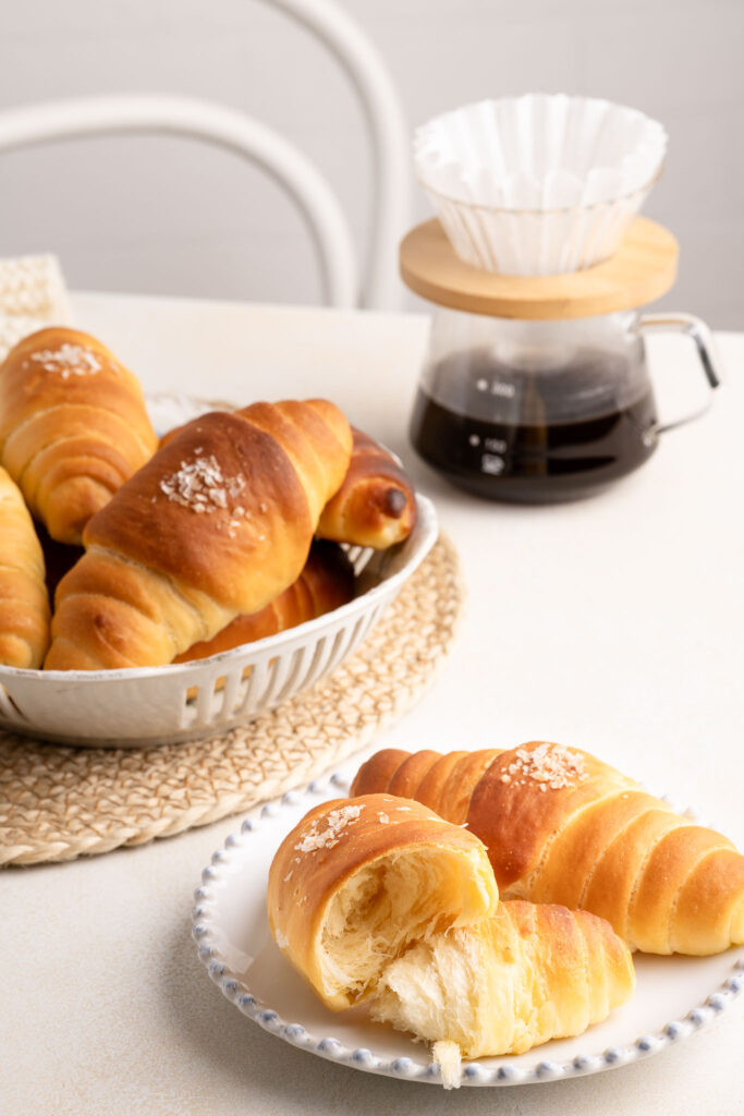 salted butter rolls with coffee pot