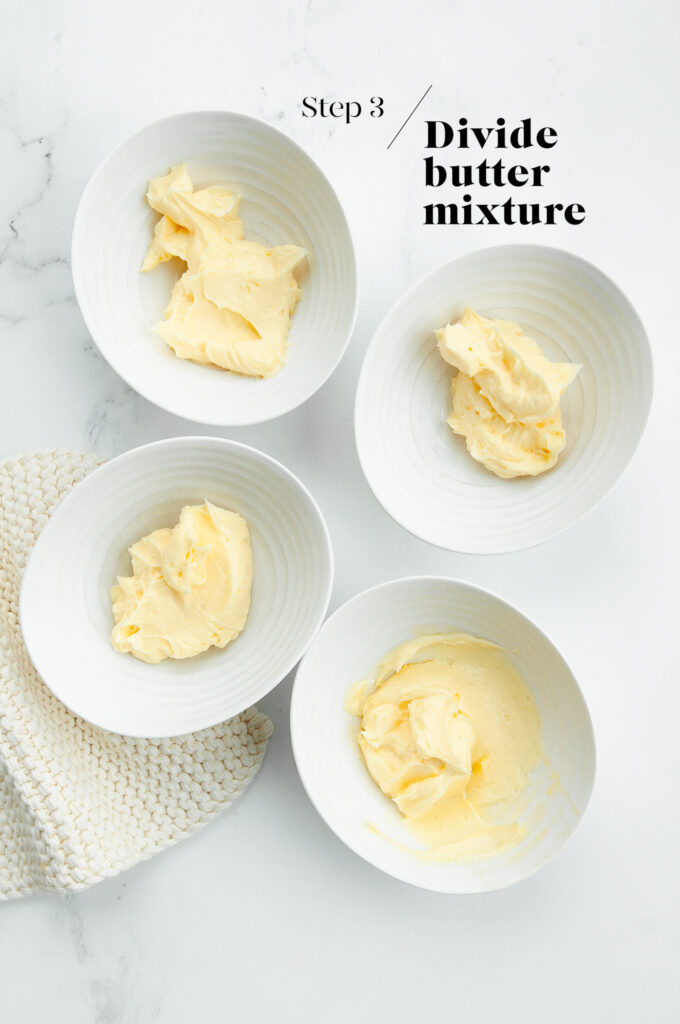 butter mixture for sable cookies in white bowls