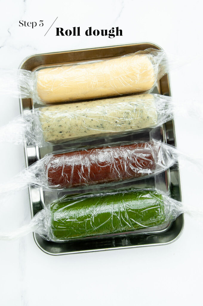 cookie dough rolls in plastic wrap