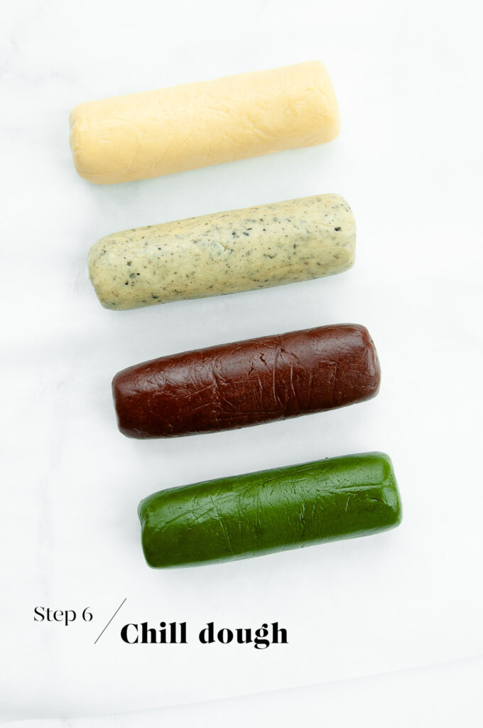 cookie dough logs in different flavours