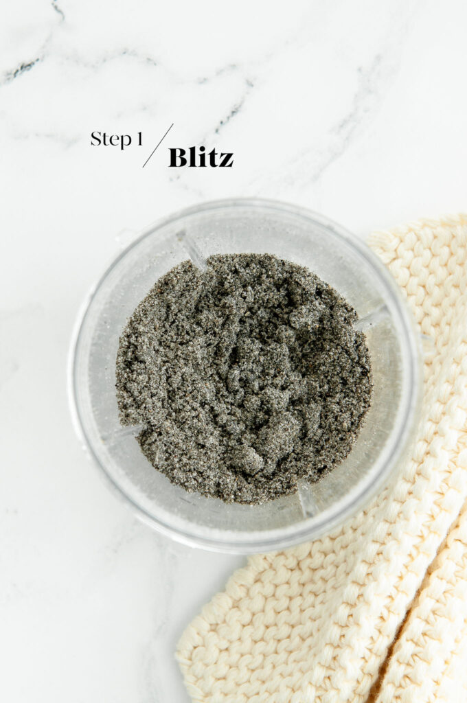 ground black sesame and sugar in blender