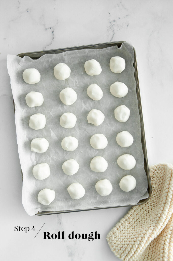 balls of tang yuan dough on baking tray