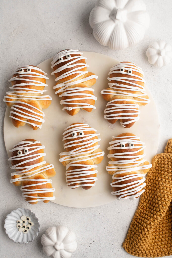 halloween brioche mummies with royal icing