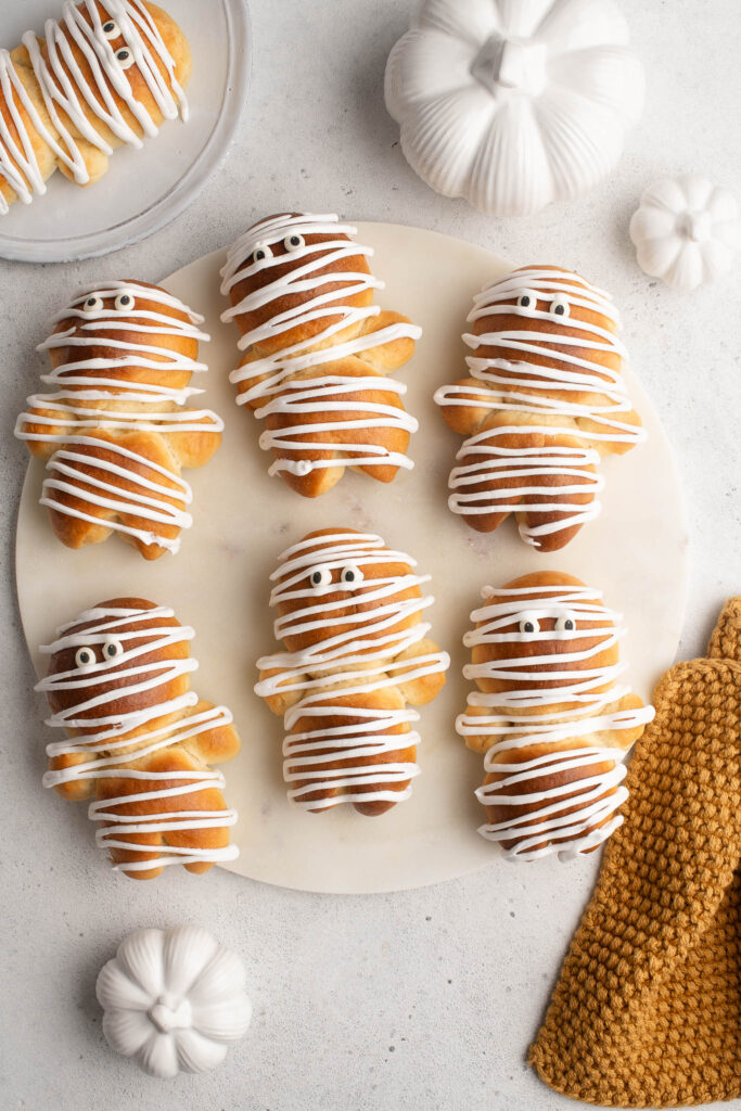 halloween brioche mummies with candy eyes