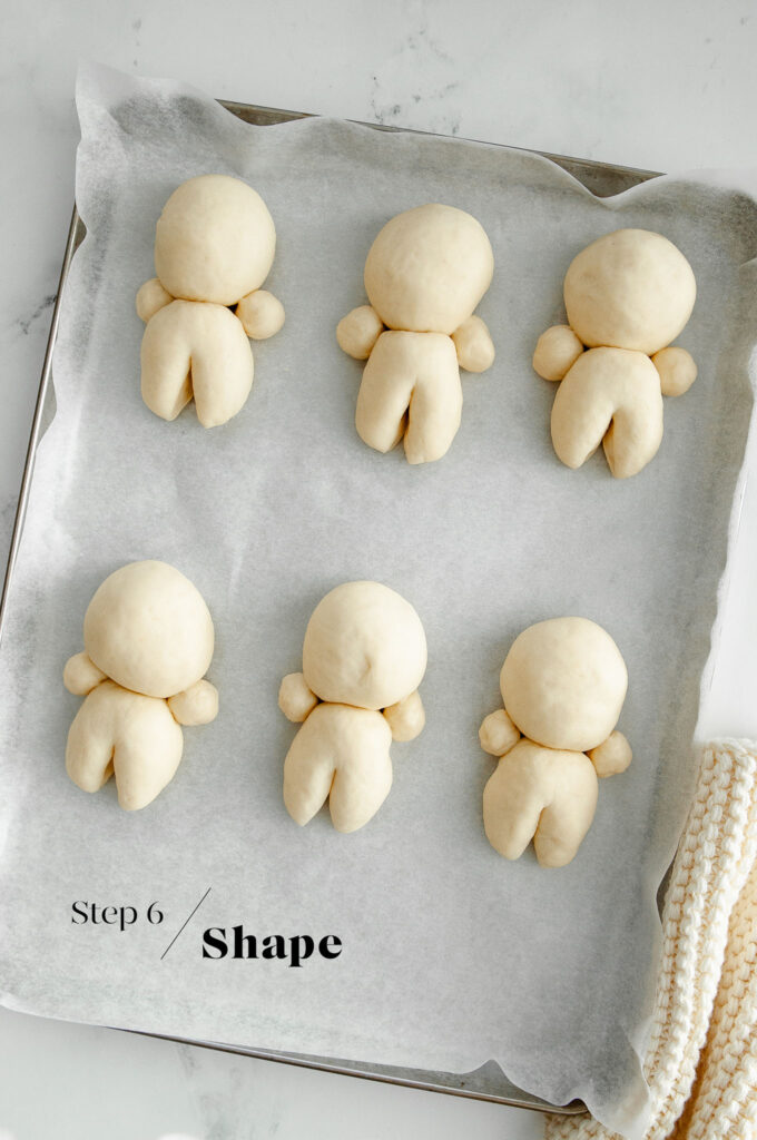 shaping brioche dough into mummies