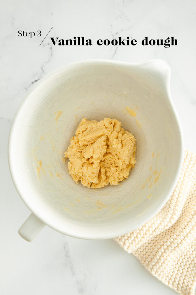Cookie dough in mixing bowl