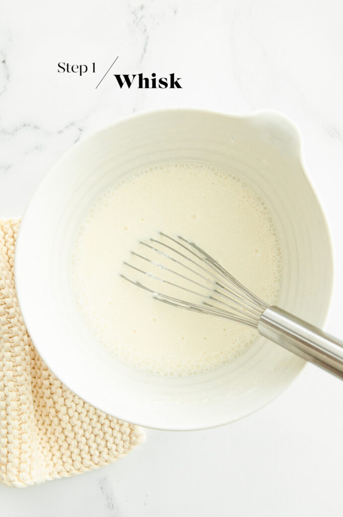 mochi batter in white mixing bowl