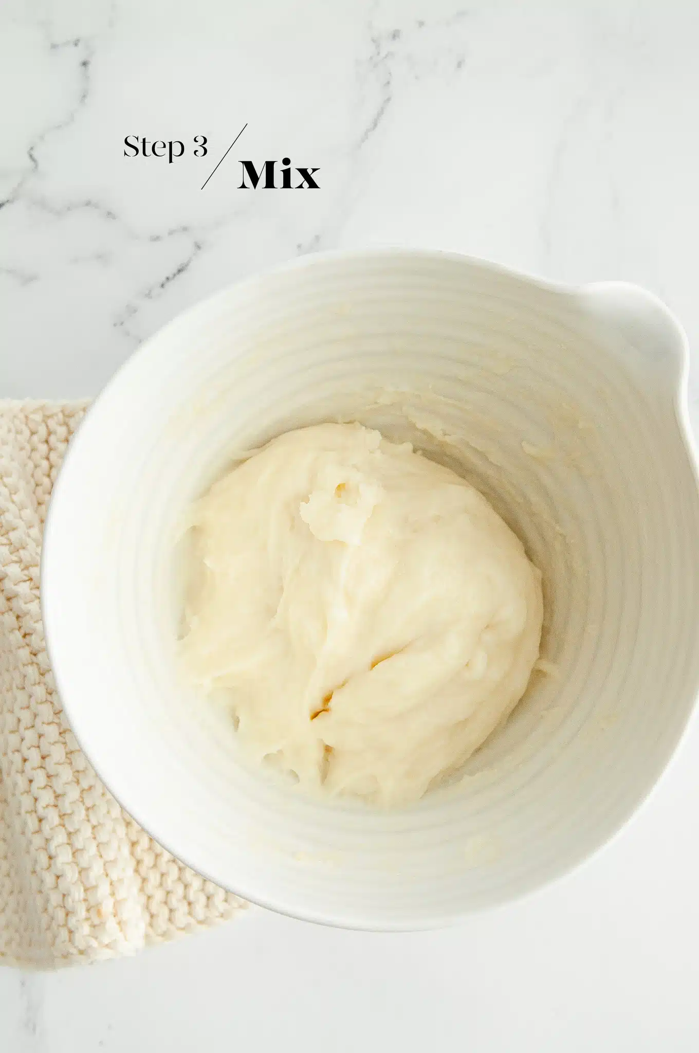 mochi dough in white mixing bowl