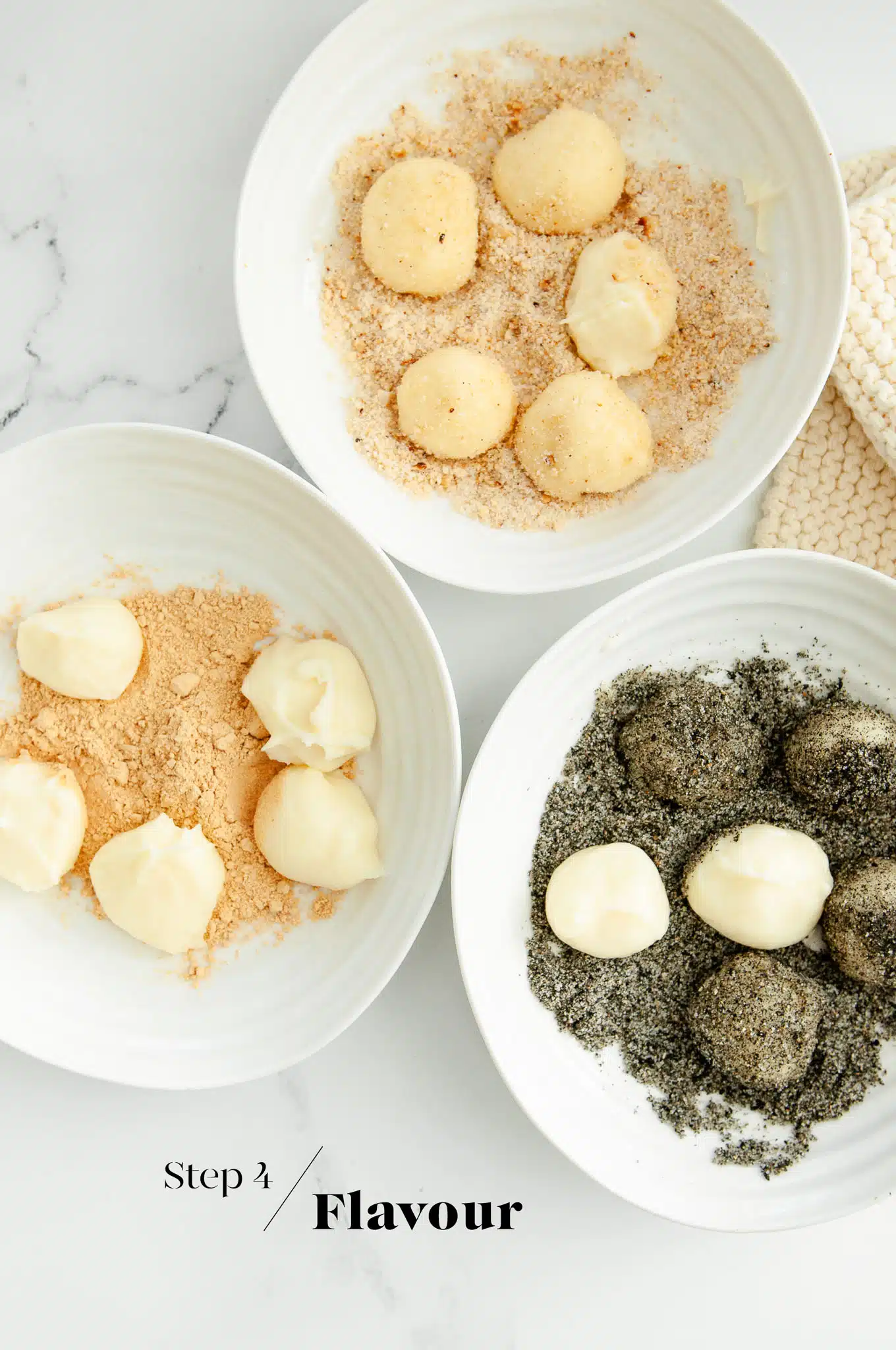 coating mochi balls in different flavourings