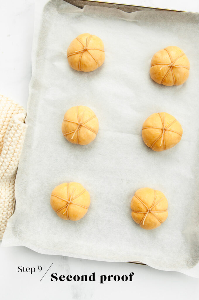 pumpkin bread rolls before second proof