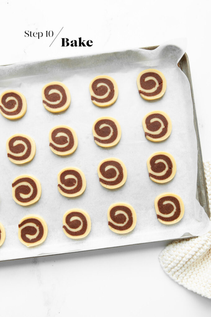 pinwheel cookies on baking tray before going into oven
