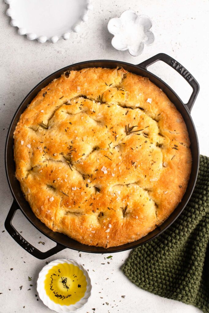 focaccia in cast iron skillet