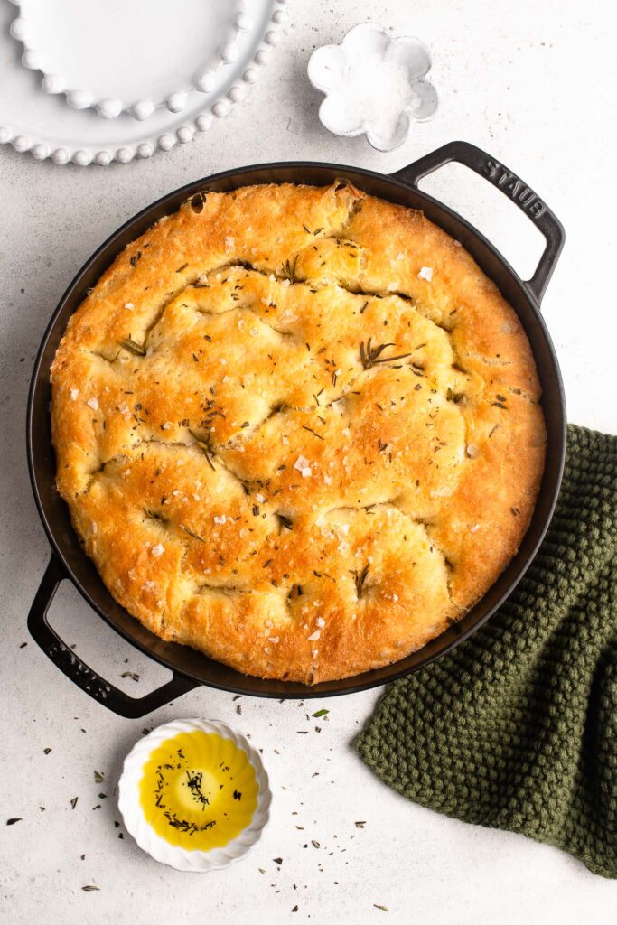 focaccia with rosemary in skillet