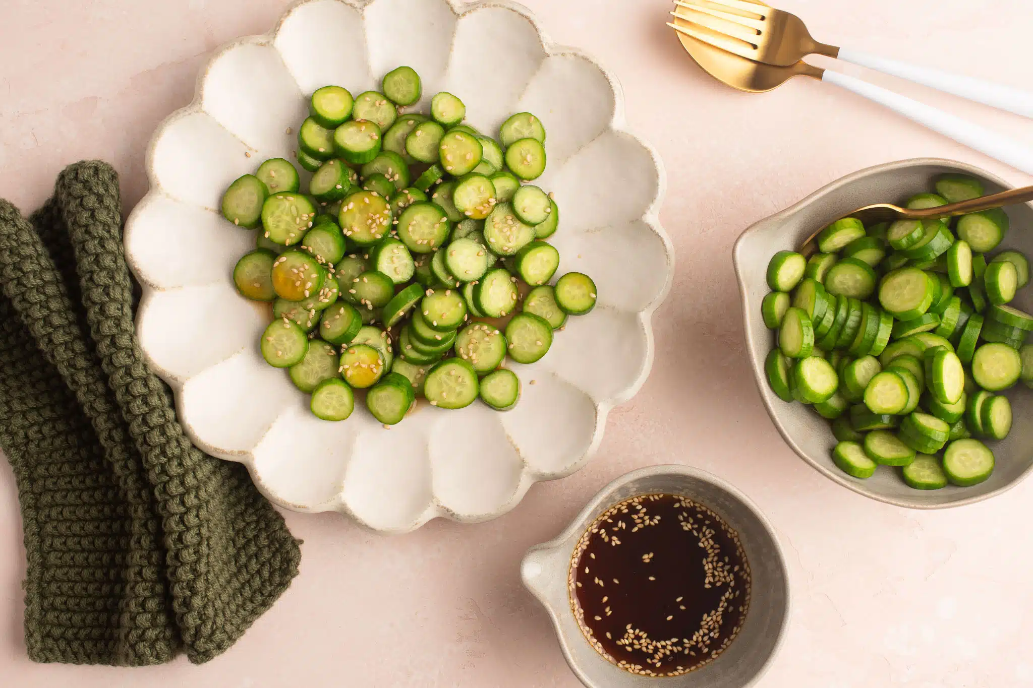 asian cucumber salad with toasted sesame seeds on plate