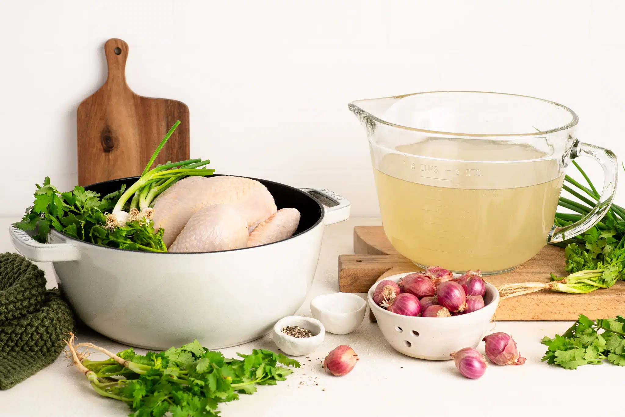 asian chicken stock in cast iron pot