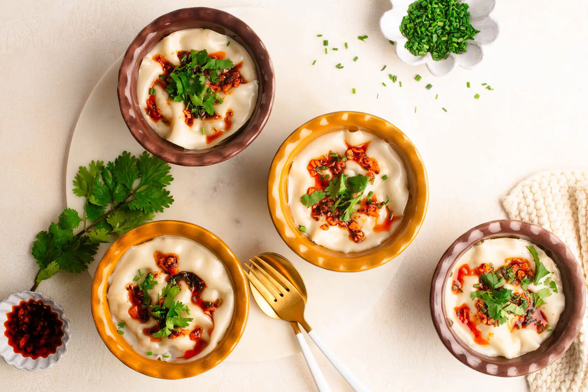 dumpling lasagna in individual ramekins