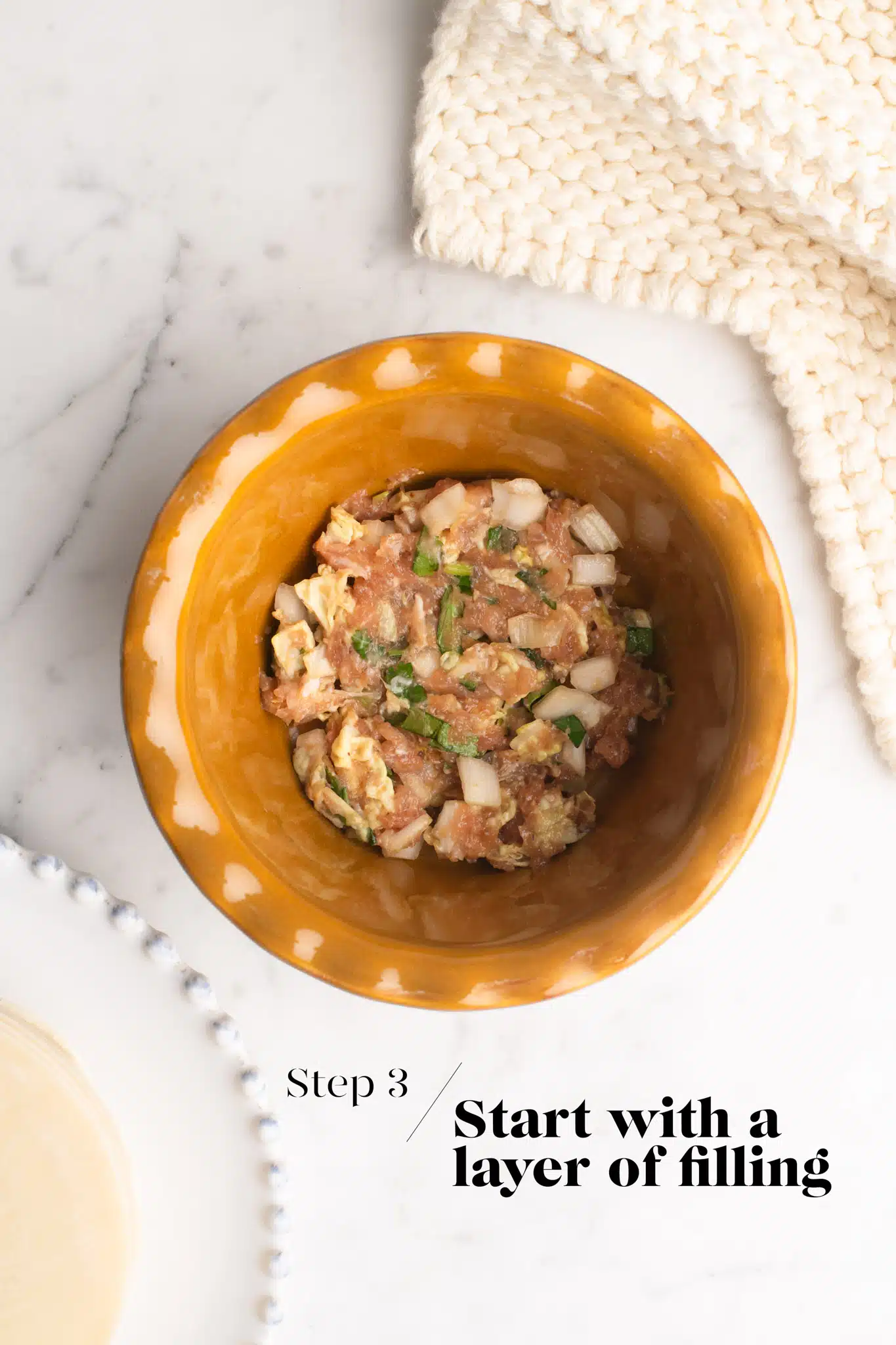 dumpling filling in ramekin