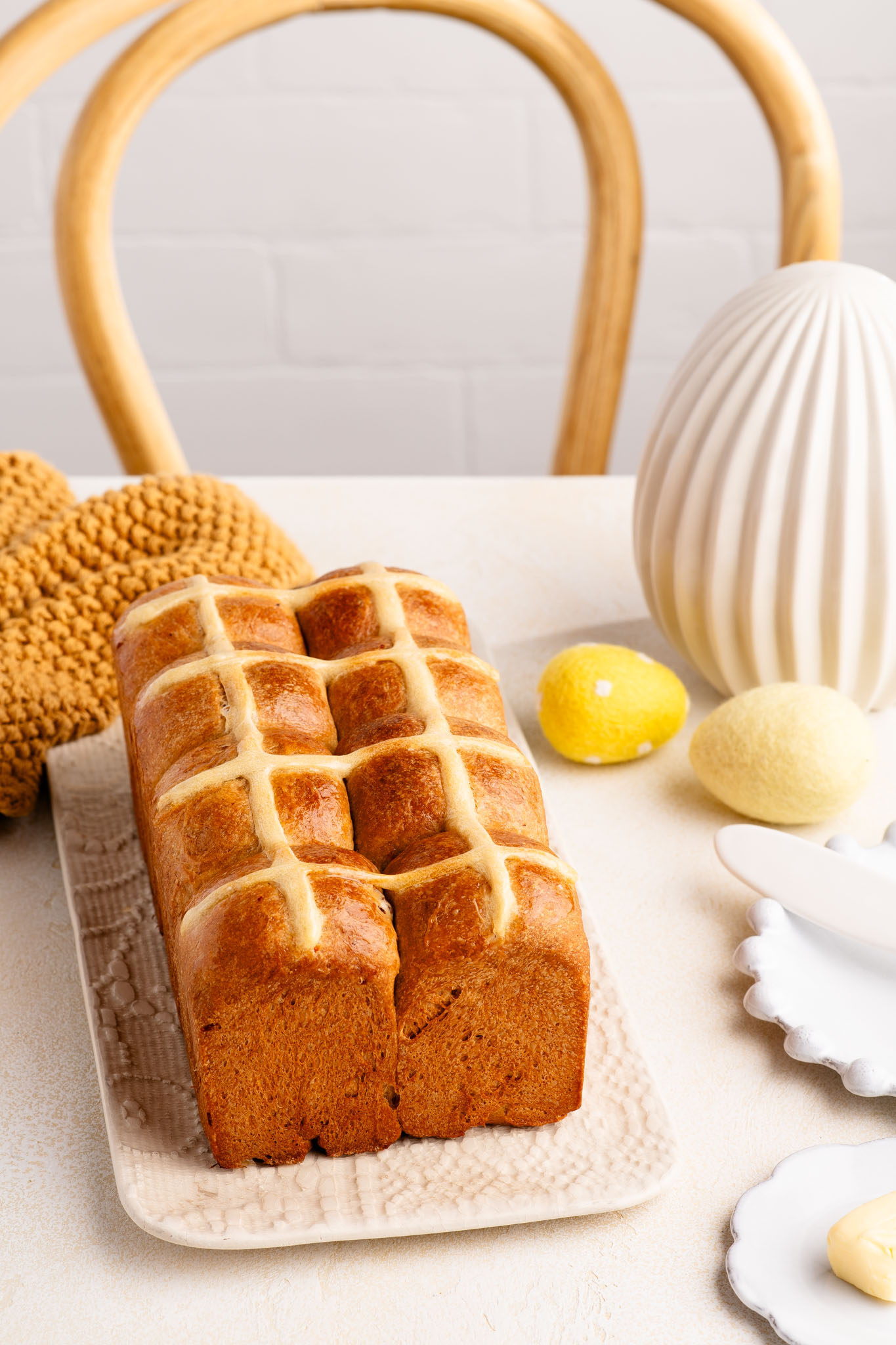 hot cross bun loaf on plate