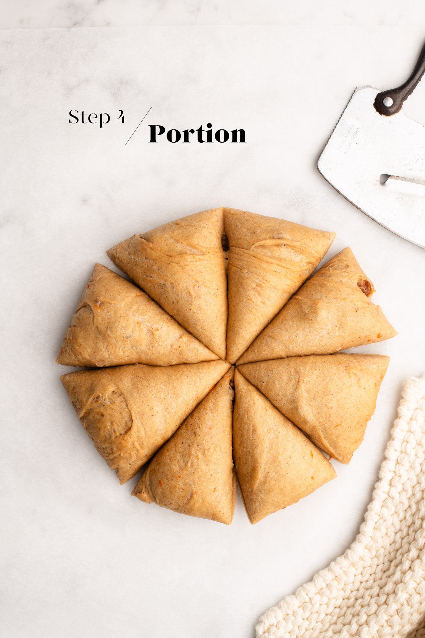 portioning hot cross bun dough