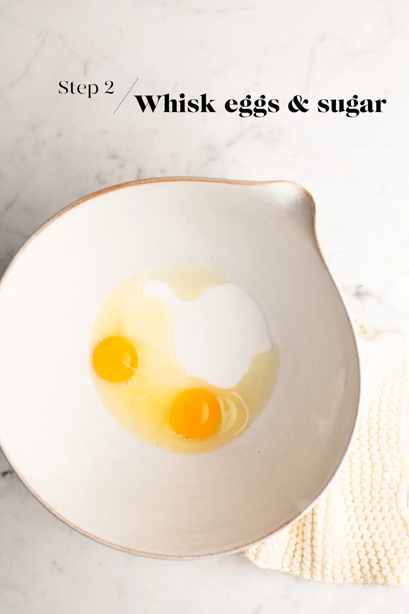 eggs and sugar in large mixing bowl