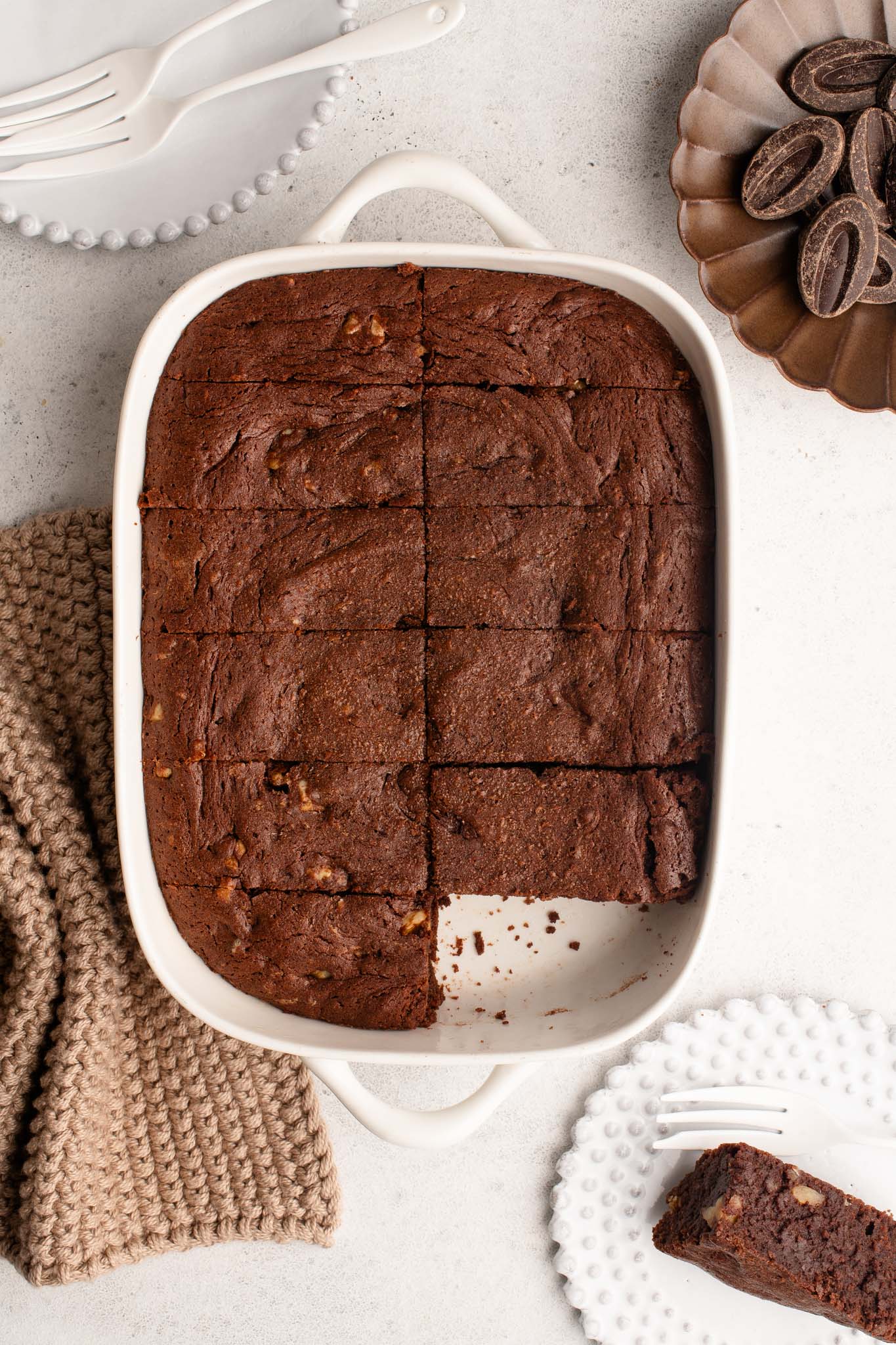 small batch brownies in white ceramic dish
