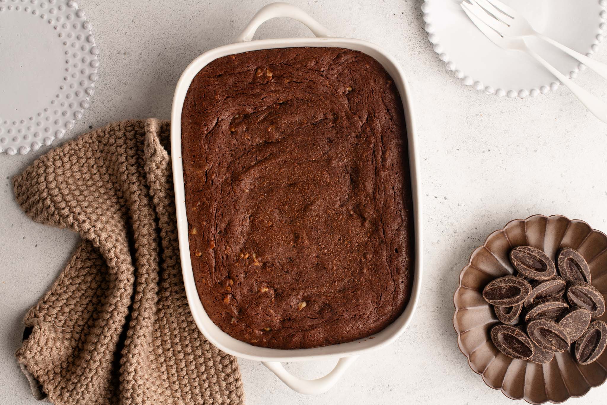 small batch chocolate brownies in white dish