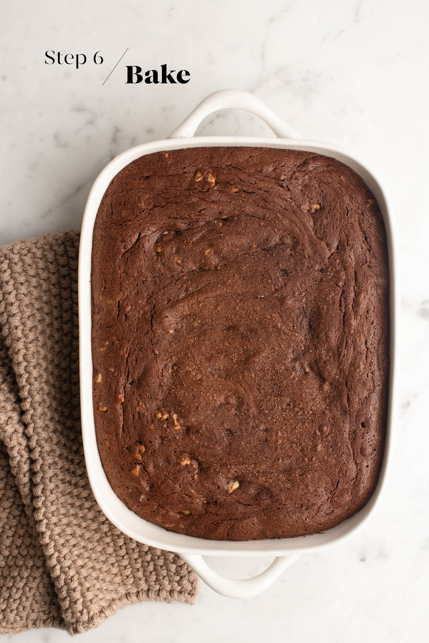 small batch brownies in white dish with cloth