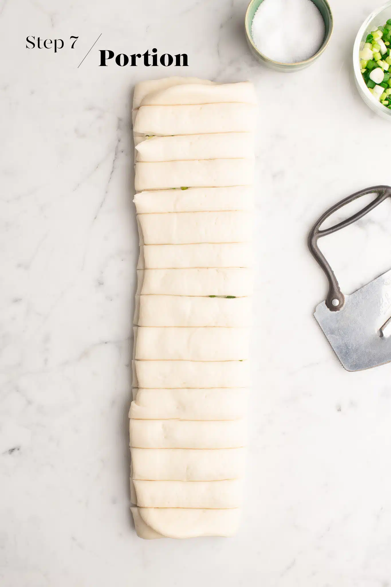 portioning dough for scallion flower buns