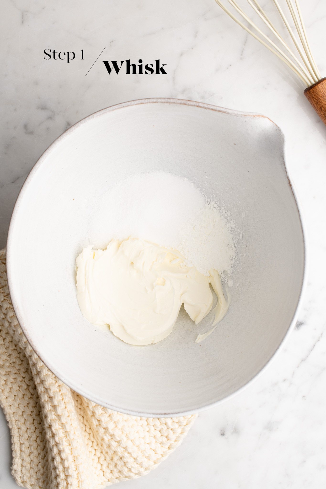 cream cheese in white mixing bowl
