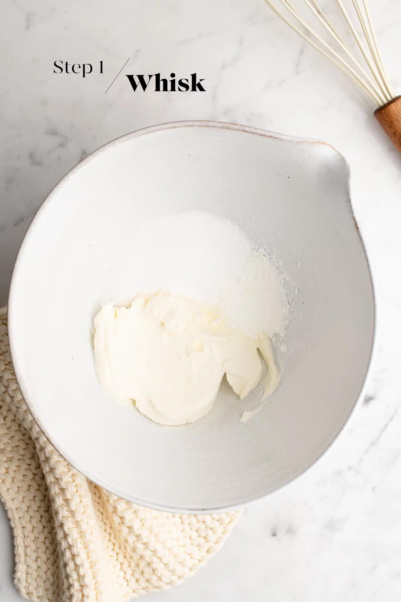 cream cheese in white mixing bowl