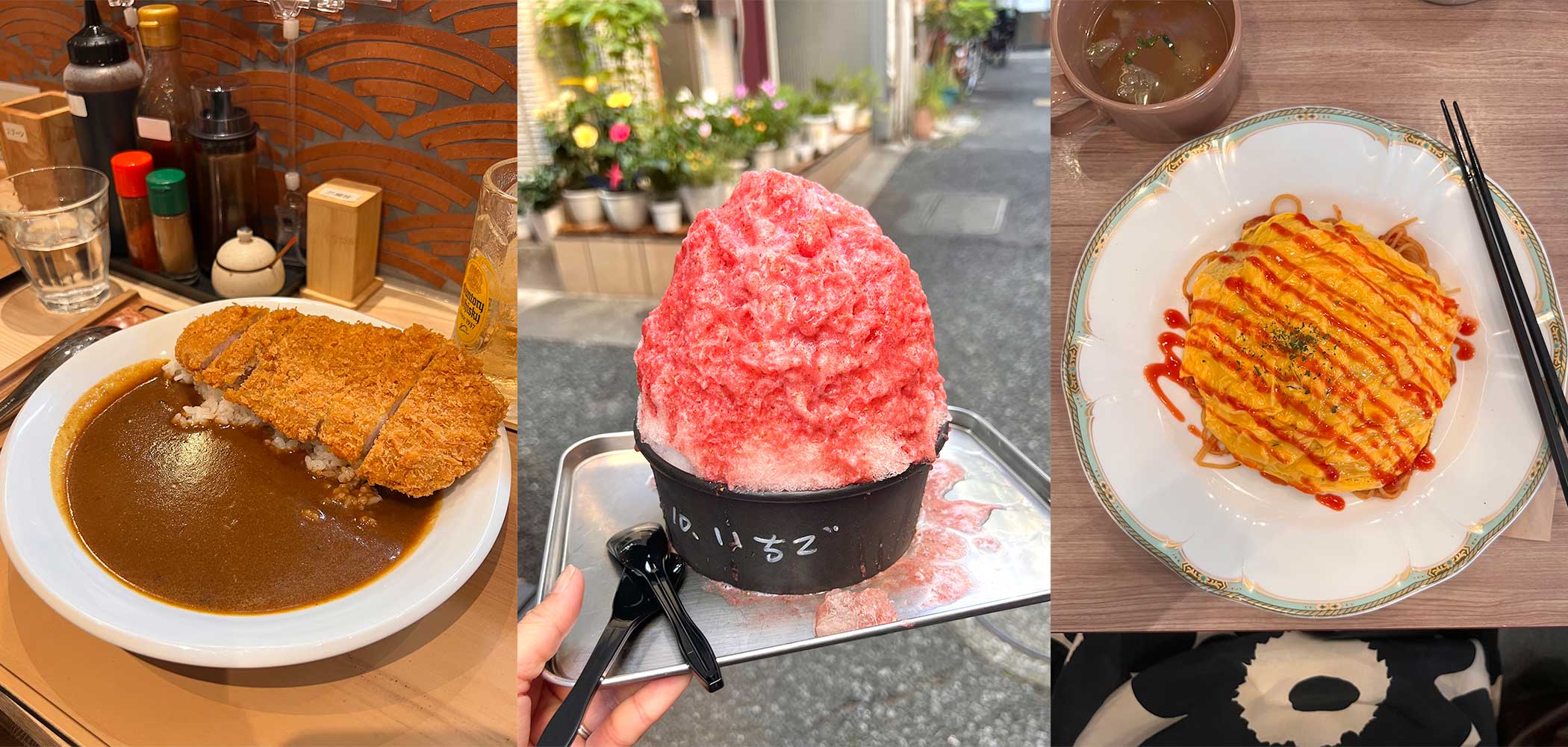 pork tonkatsu, shaved ice and japanese pasta